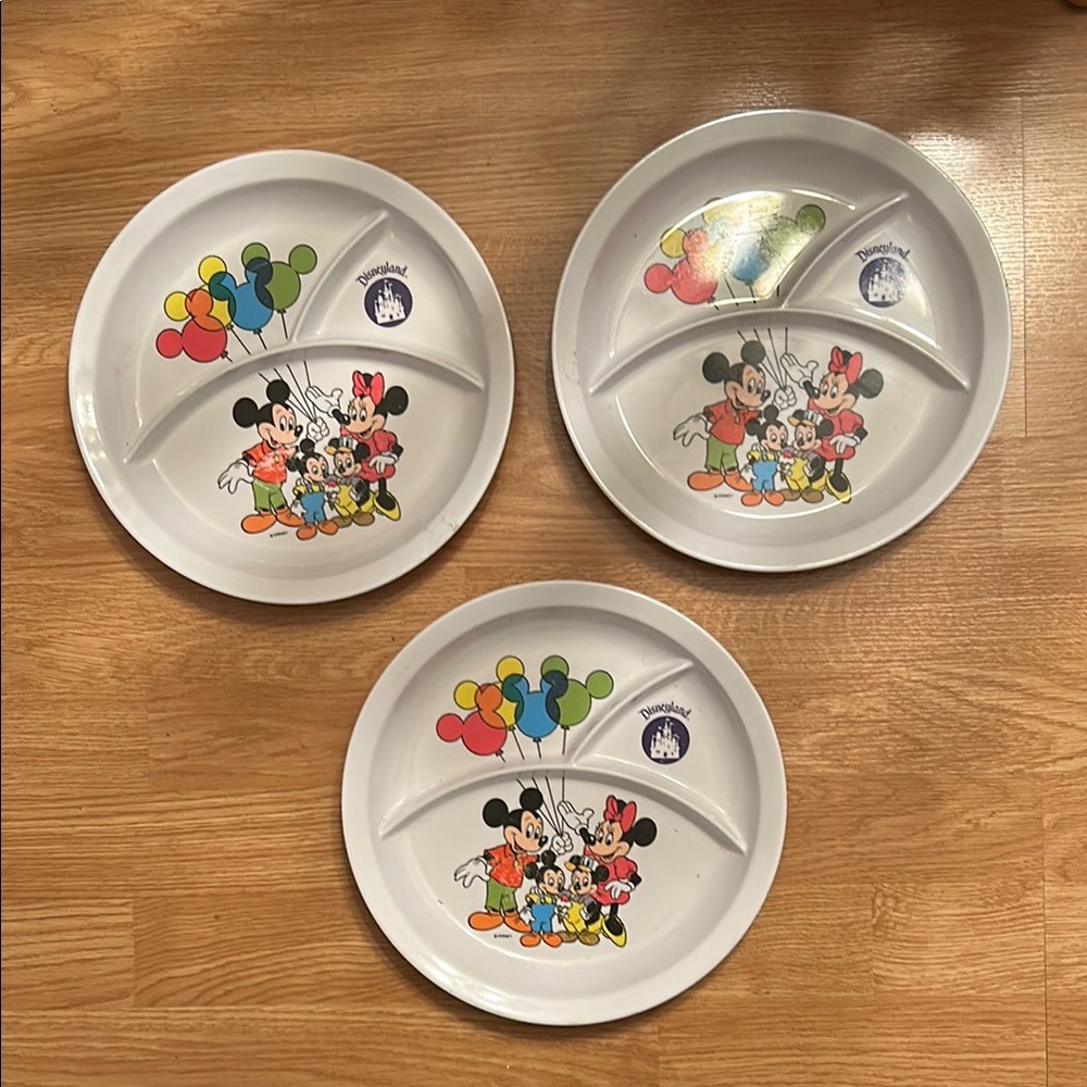 Disneyland Melamine Mickey Mouse Superware Collectible Divided Plate ~ Set of 3